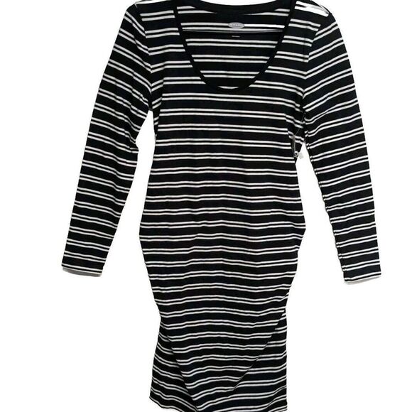 Old Navy Maternity Dress Women Small Stripes Midi Length Black & White S **NEW** - Picture 1 of 7